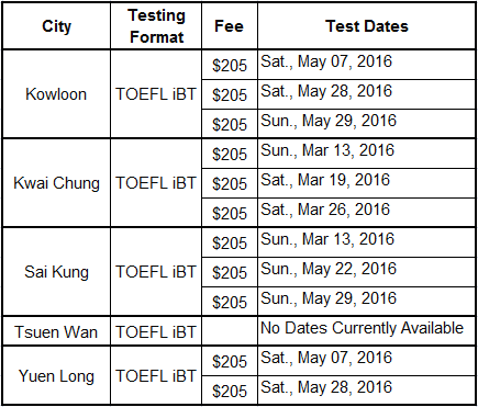 2016年5月香港托福考试时间详细安排